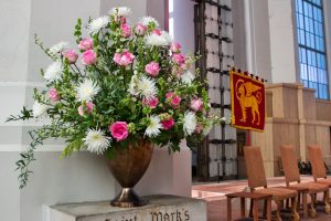 Flowers in memory of the Rev. Mike Jackson