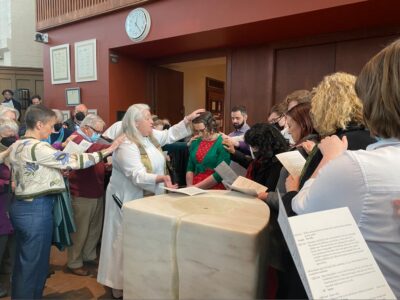 The renaming liturgy of community member and QuiC leader Rose Hazard. The Episcopal Church authorized a ceremony of renaming in 2015.