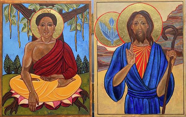 A diptych depicting the Buddha and Jesus Christ by Tracy Councill.